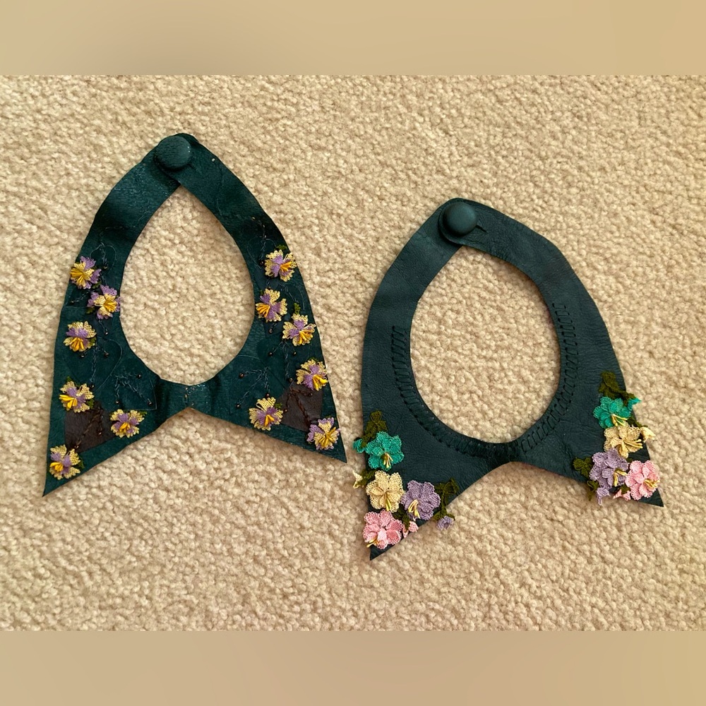 Pair of handmade leather collar necklaces